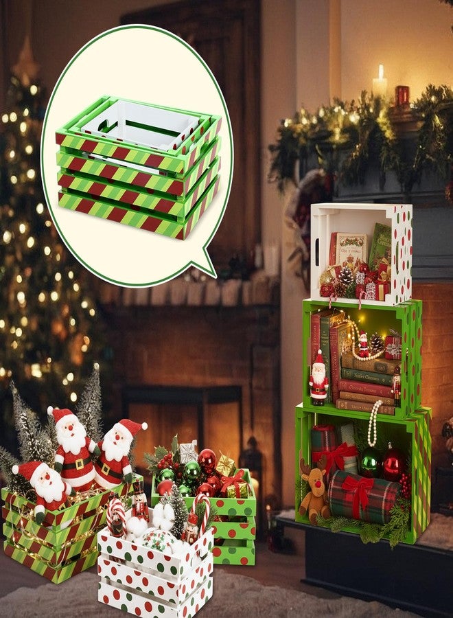 Novabright 3 Pcs Christmas Wood Crates 13'' 11'' 9'' Decorative Rustic Nesting Crate with Handle Farmhouse Wood Storage Basket Gift Boxes for Winter Display Candy Craft Pet Holiday Decor(Clean Style) - Image 5